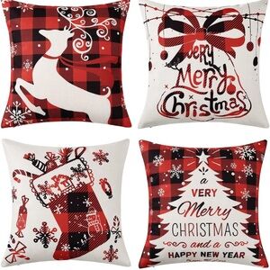Festive Red and Black Holiday Pillow Covers
